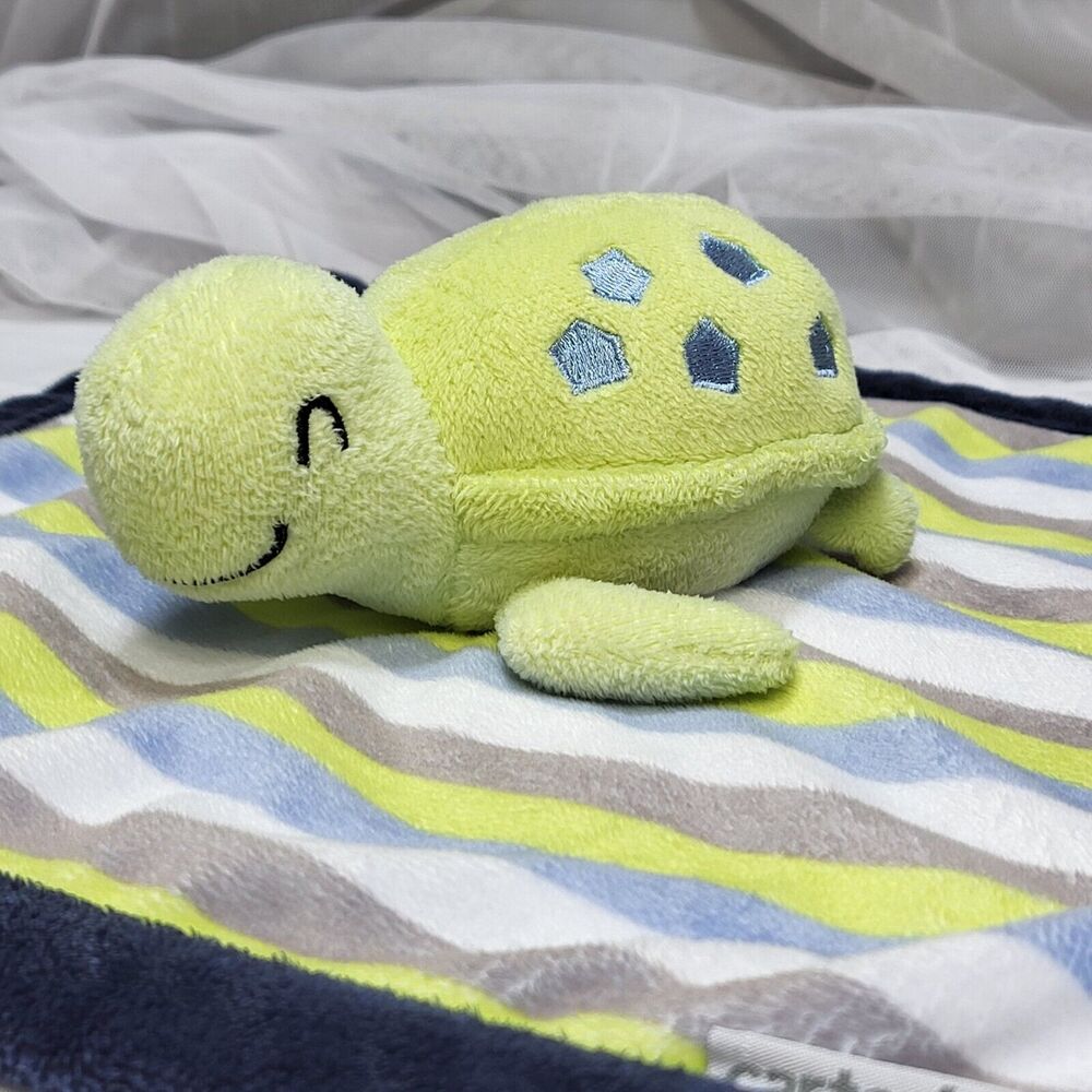 Carter's‎ Baby Turtle 13" Lovey Security Blanket Plush Green Blue Gray Stripes